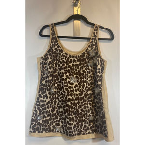 J. Crew Animal Print 100% Silk Lined Blouse 8 Side Zip Sparkle Flower Tank D23